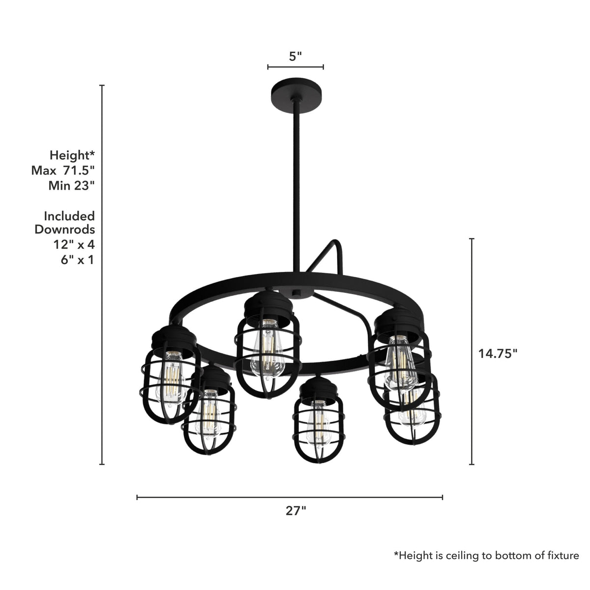 Hunter Starklake 6-Light Matte Black Industrial Led Cage Chandelier