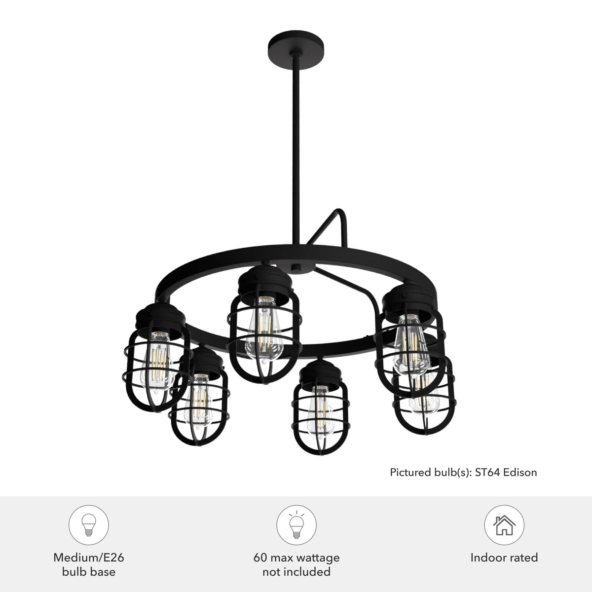 Hunter Starklake 6-Light Matte Black Industrial Led Cage Chandelier