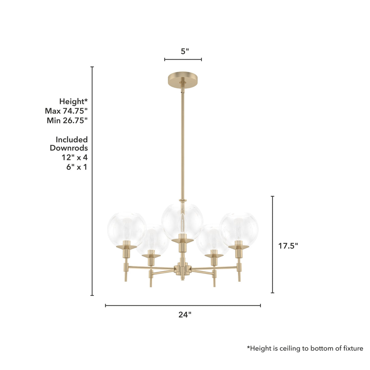 Hunter Xidane 5-Light Satin Gold Mid-century Led Crystal Chandelier