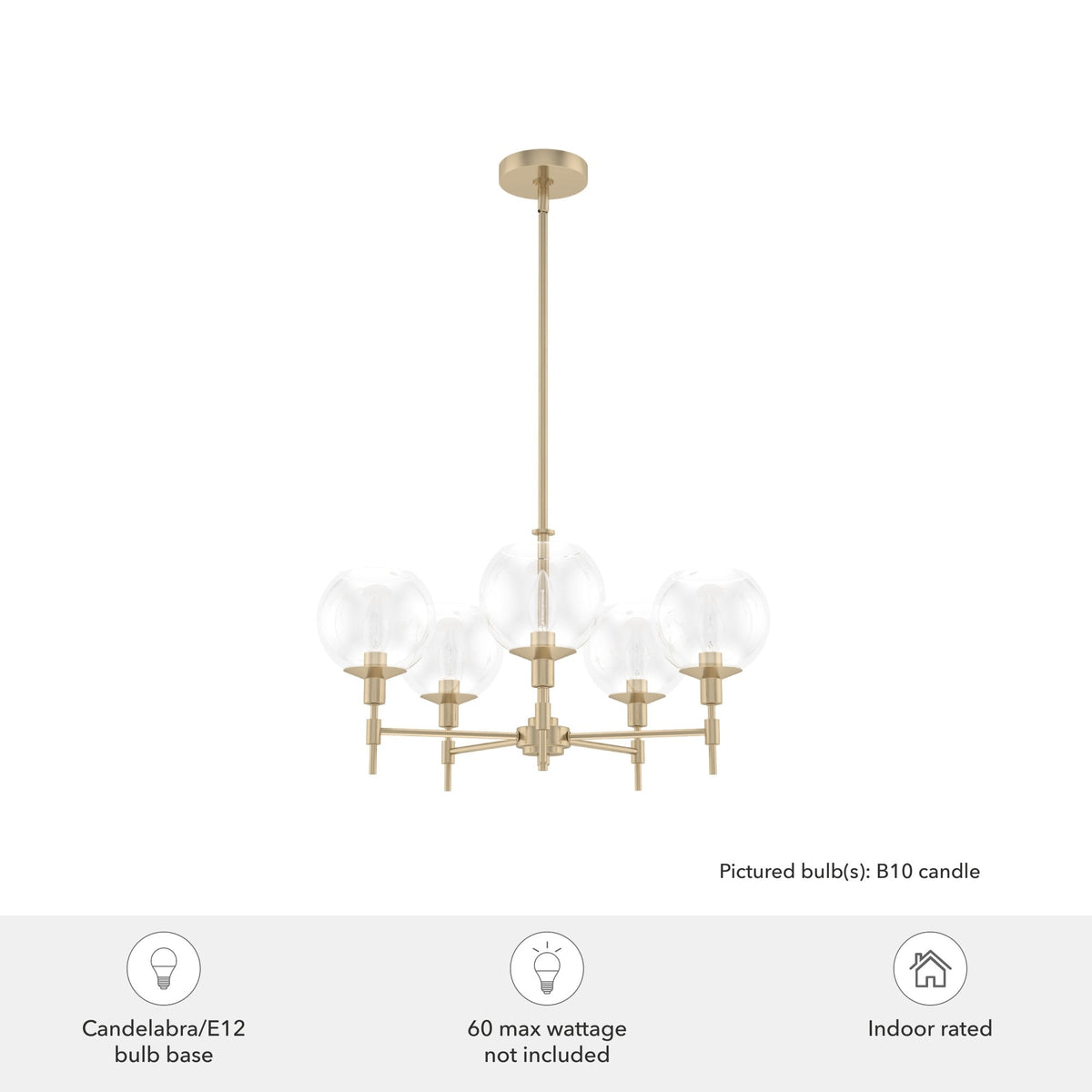 Hunter Xidane 5-Light Satin Gold Mid-century Led Crystal Chandelier