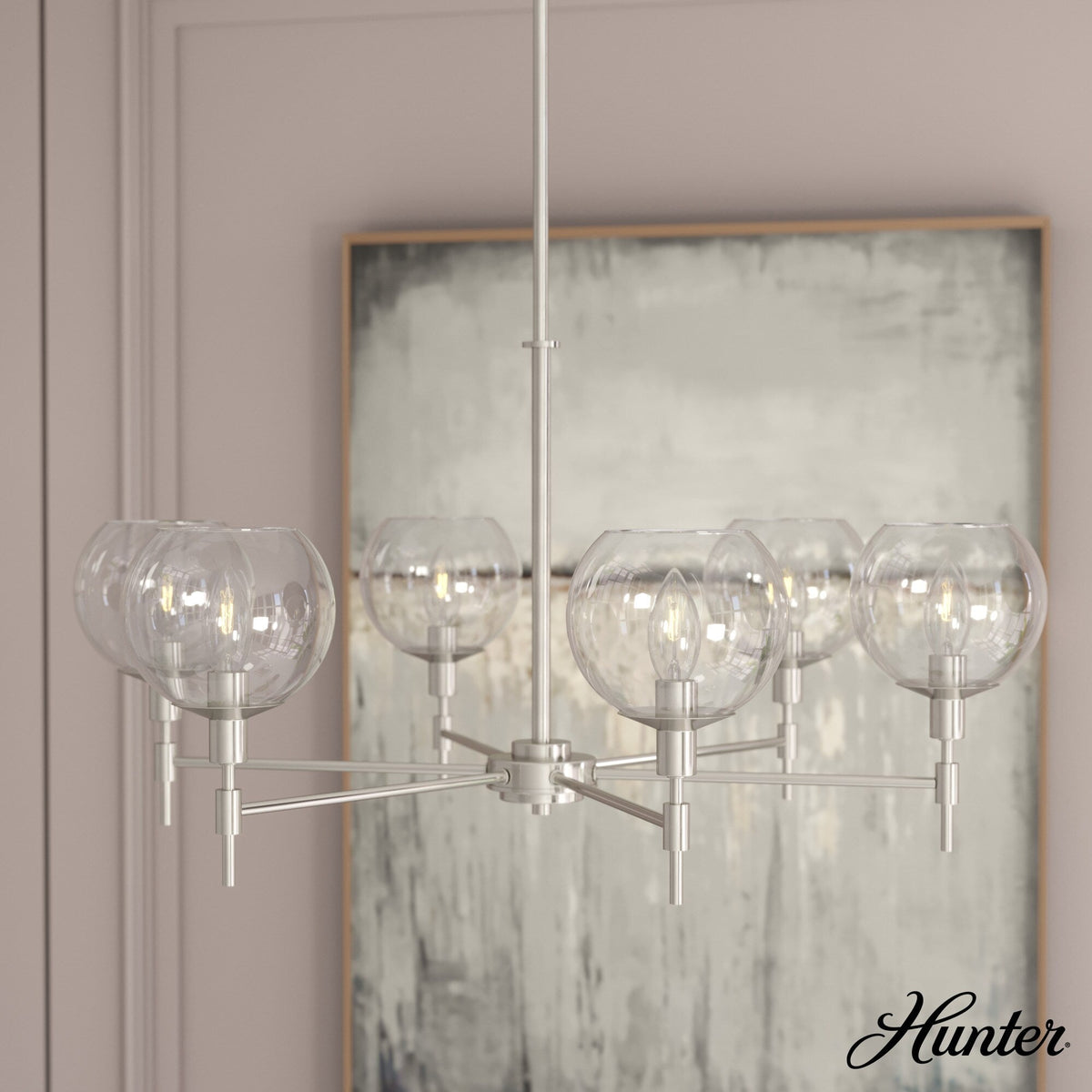 Hunter Xidane 6-Light Brushed Nickel Mid-century Led Crystal Chandelier