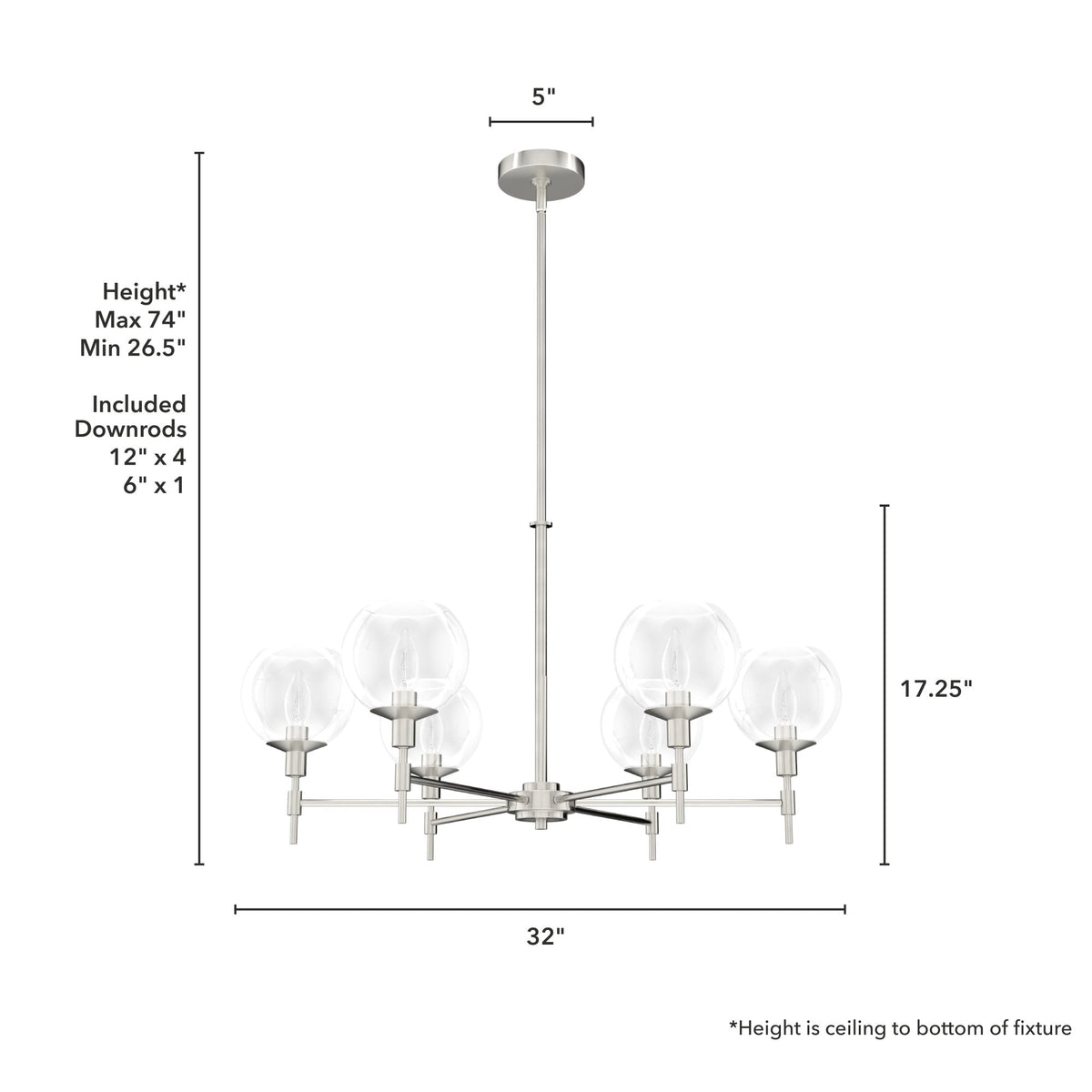 Hunter Xidane 6-Light Brushed Nickel Mid-century Led Crystal Chandelier