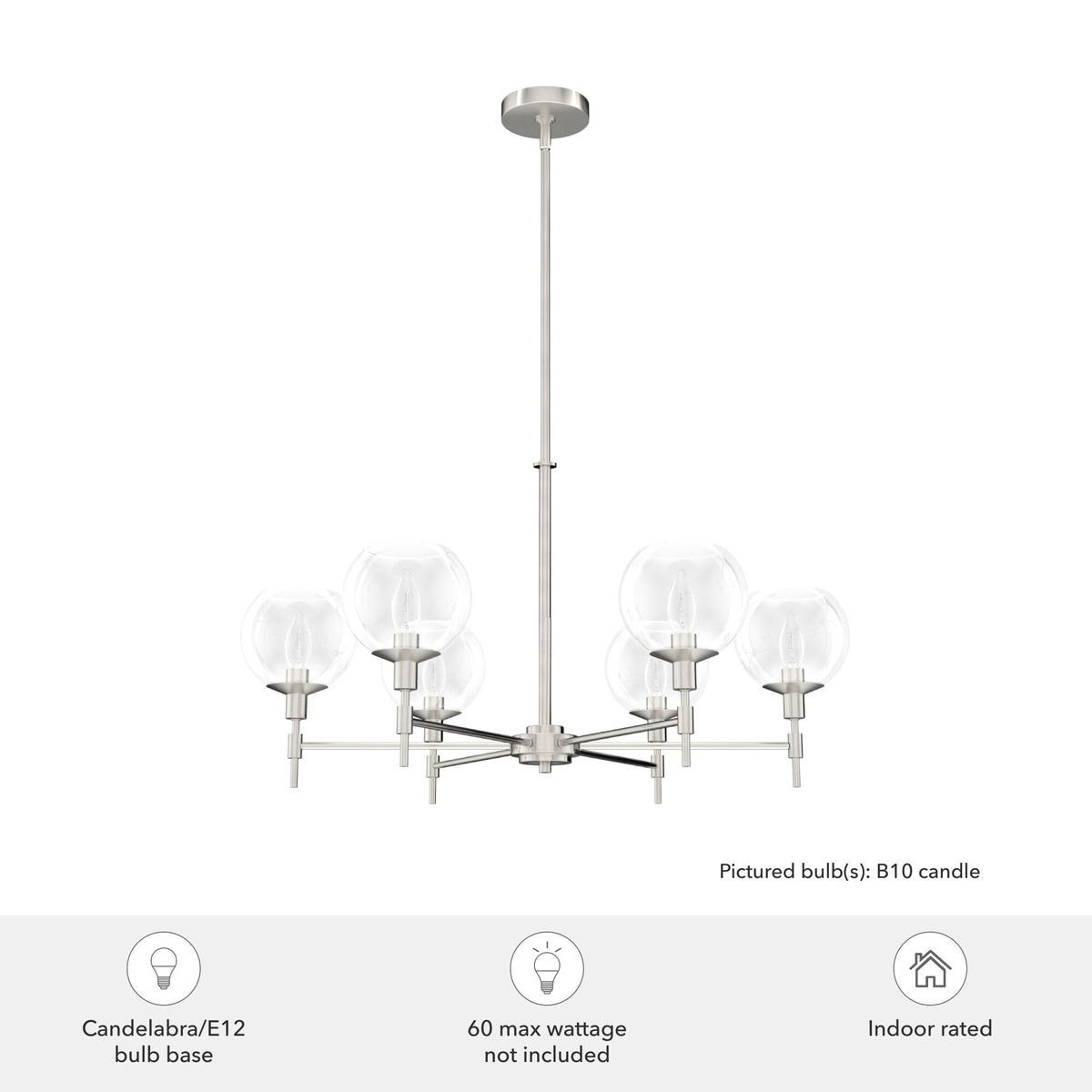 Hunter Xidane 6-Light Brushed Nickel Mid-century Led Crystal Chandelier