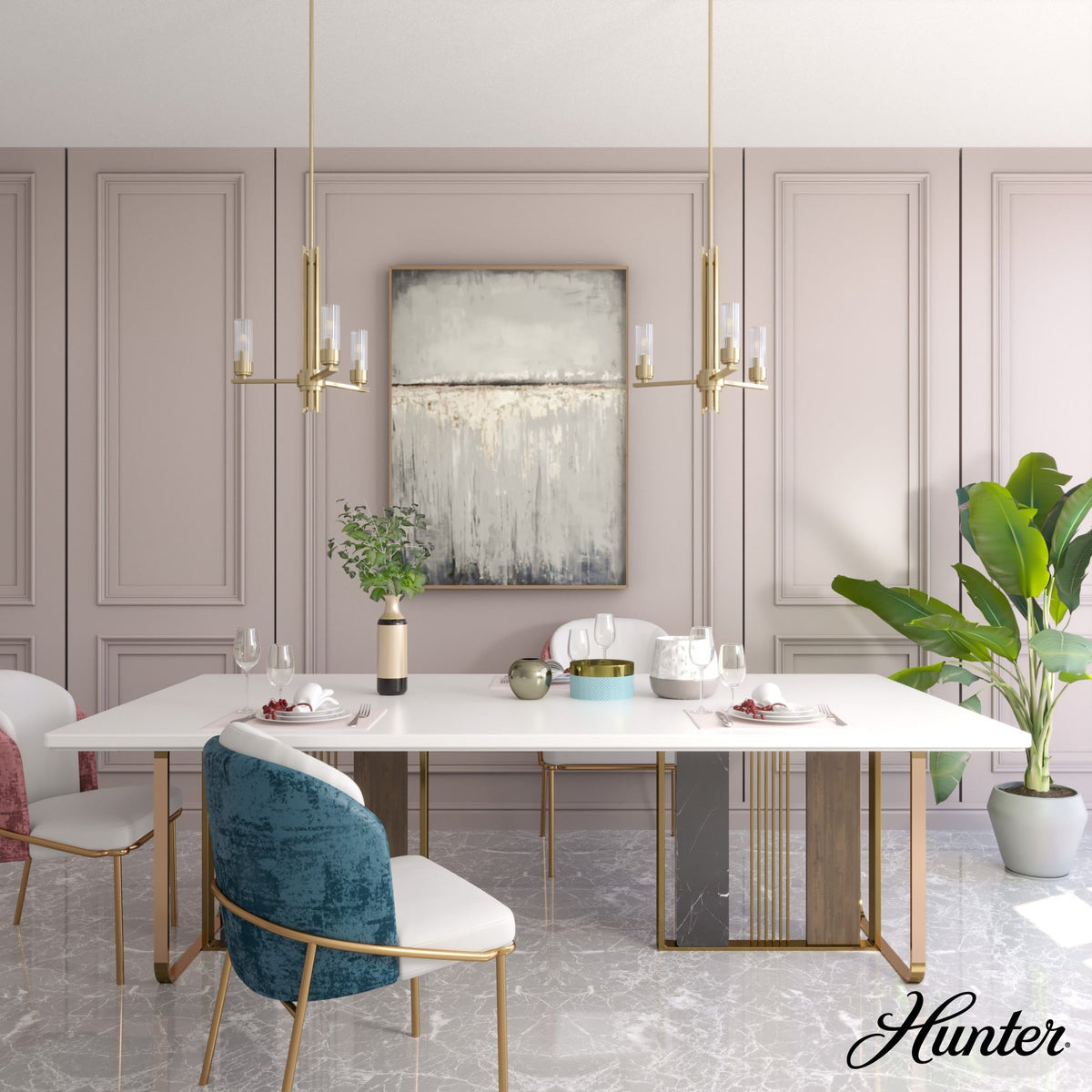 Hunter Gatz 3-Light Satin Gold Modern/Contemporary Led Chandelier