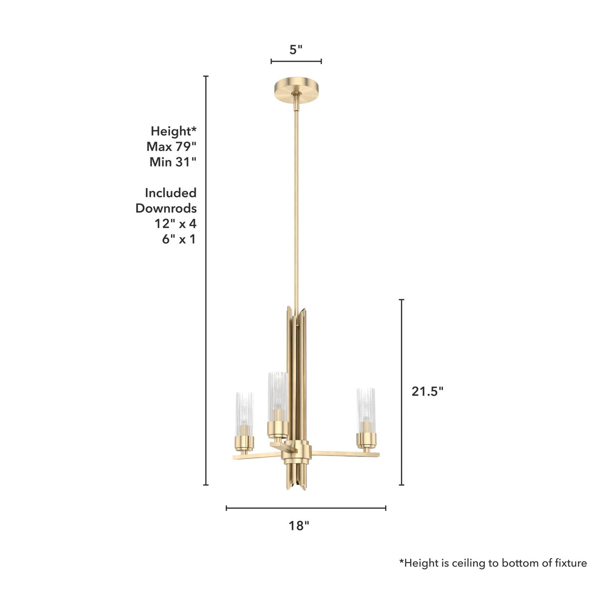 Hunter Gatz 3-Light Satin Gold Modern/Contemporary Led Chandelier