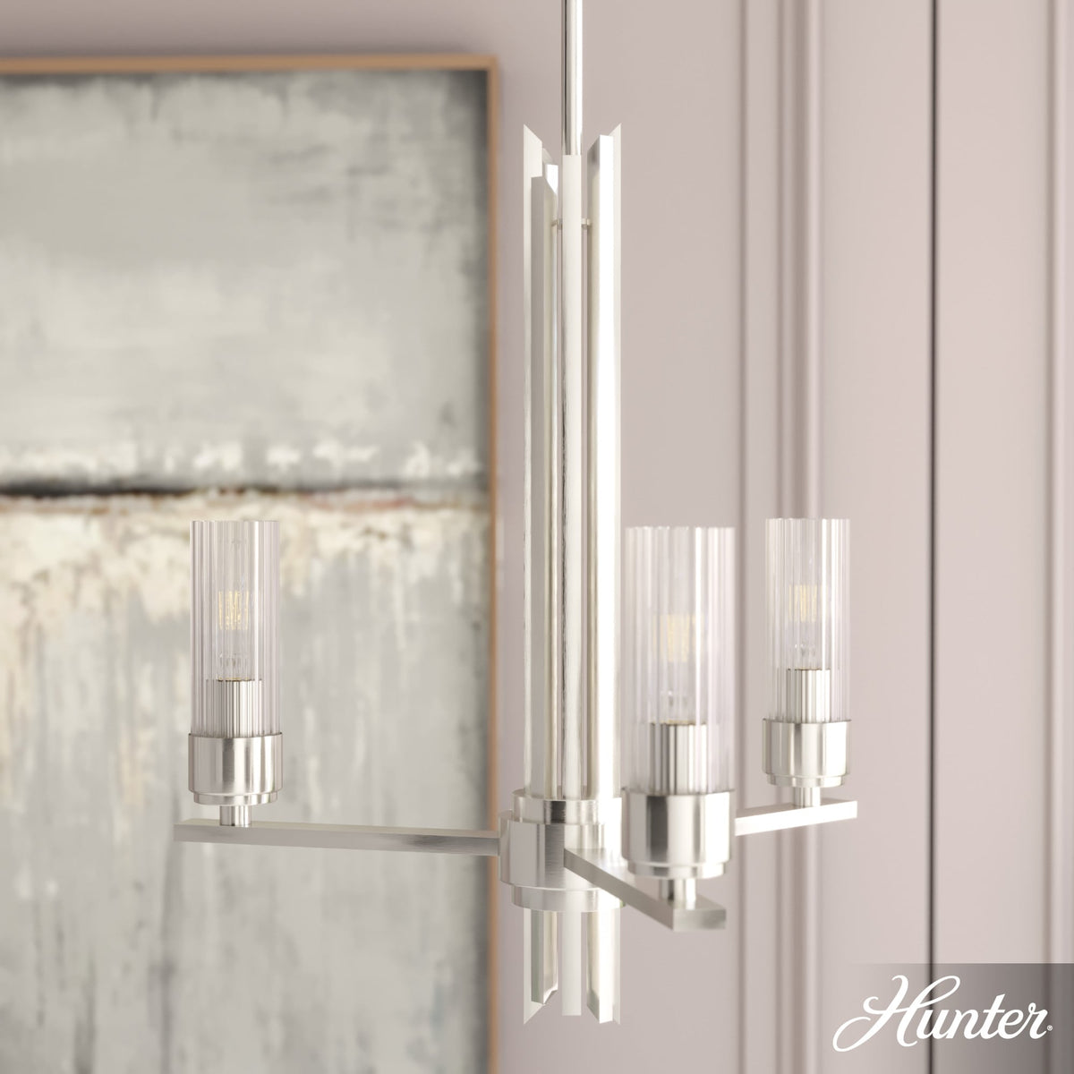 Hunter Gatz 3-Light Brushed Nickel Modern/Contemporary Led Chandelier