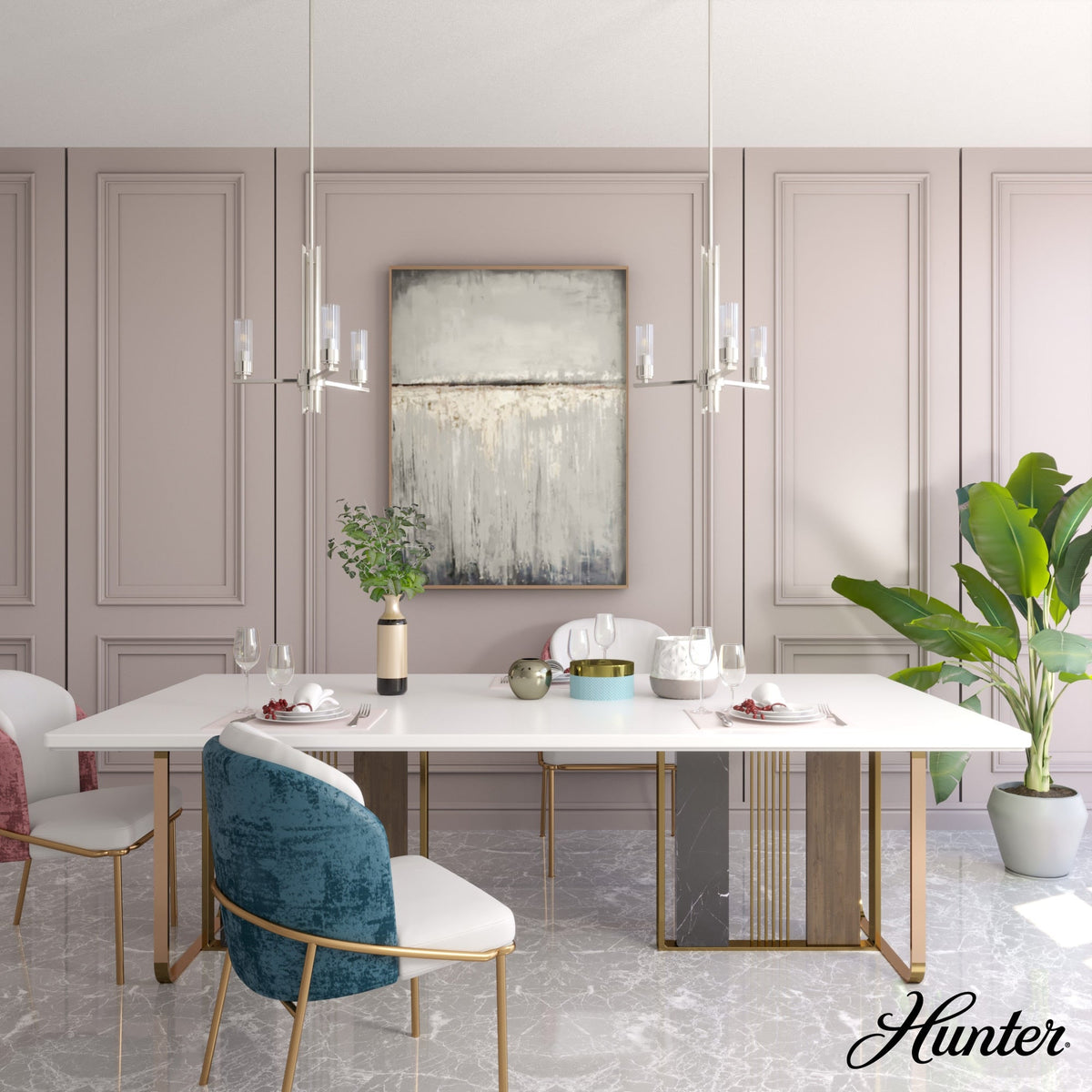 Hunter Gatz 3-Light Brushed Nickel Modern/Contemporary Led Chandelier