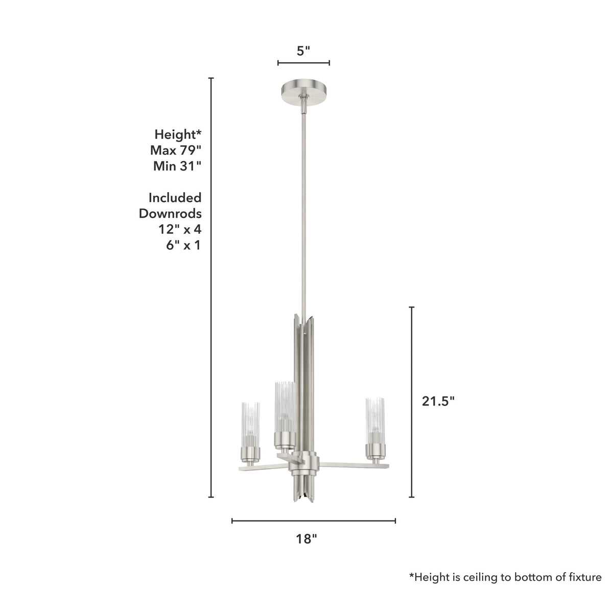 Hunter Gatz 3-Light Brushed Nickel Modern/Contemporary Led Chandelier