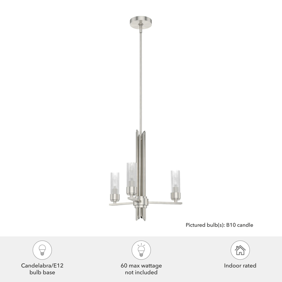 Hunter Gatz 3-Light Brushed Nickel Modern/Contemporary Led Chandelier
