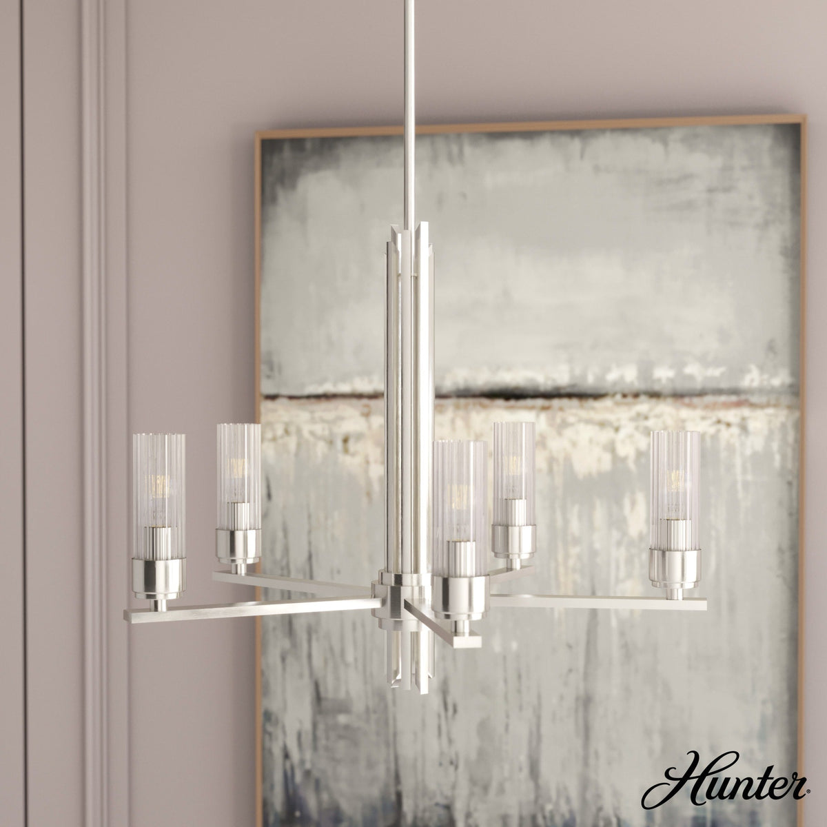 Hunter Gatz 5-Light Brushed Nickel Modern/Contemporary Led Chandelier