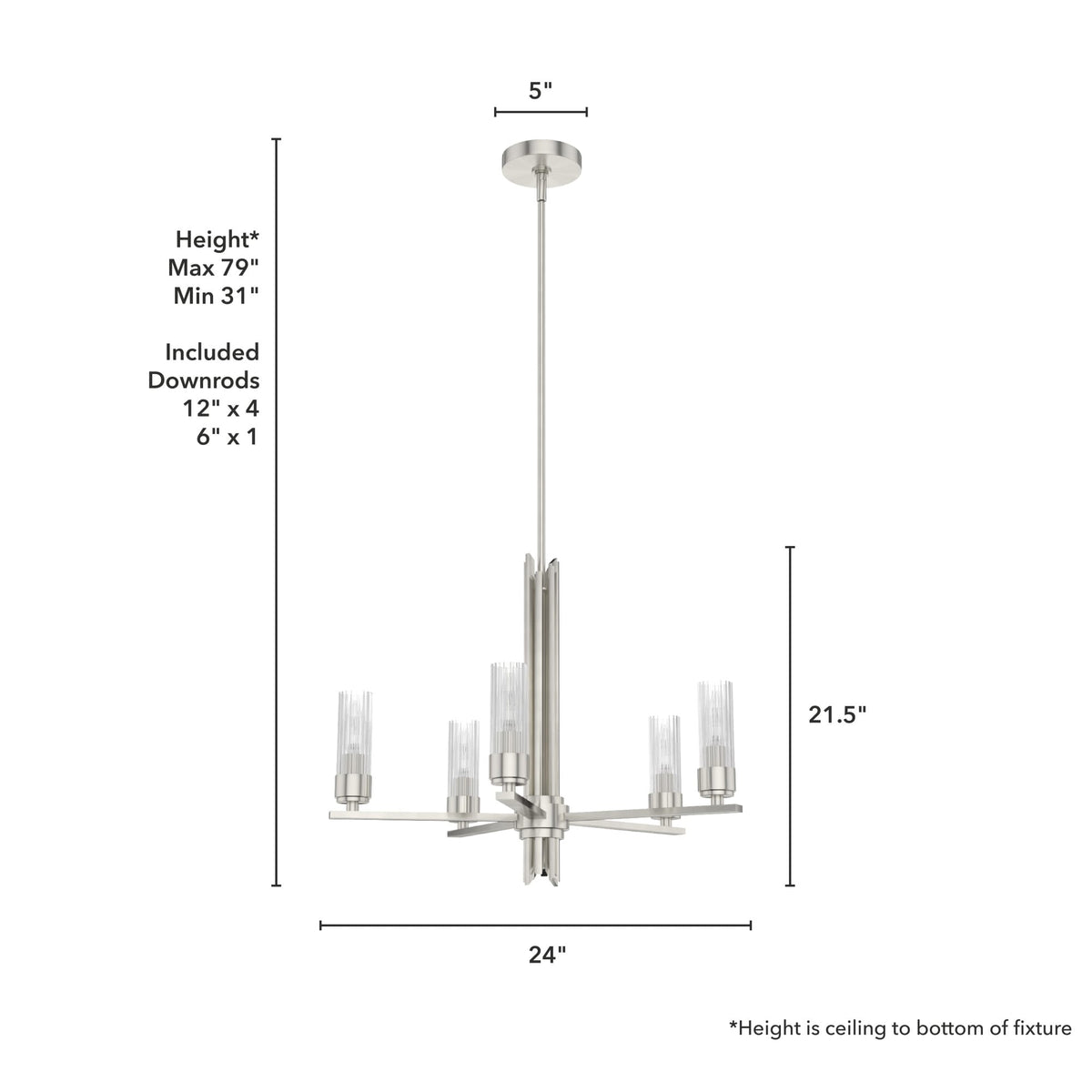 Hunter Gatz 5-Light Brushed Nickel Modern/Contemporary Led Chandelier