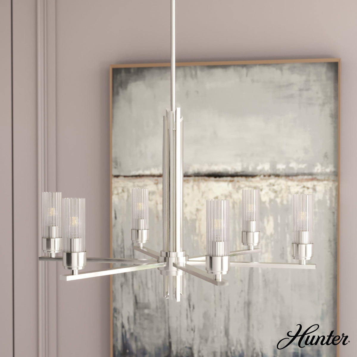 Hunter Gatz 6-Light Brushed Nickel Modern/Contemporary Led Chandelier
