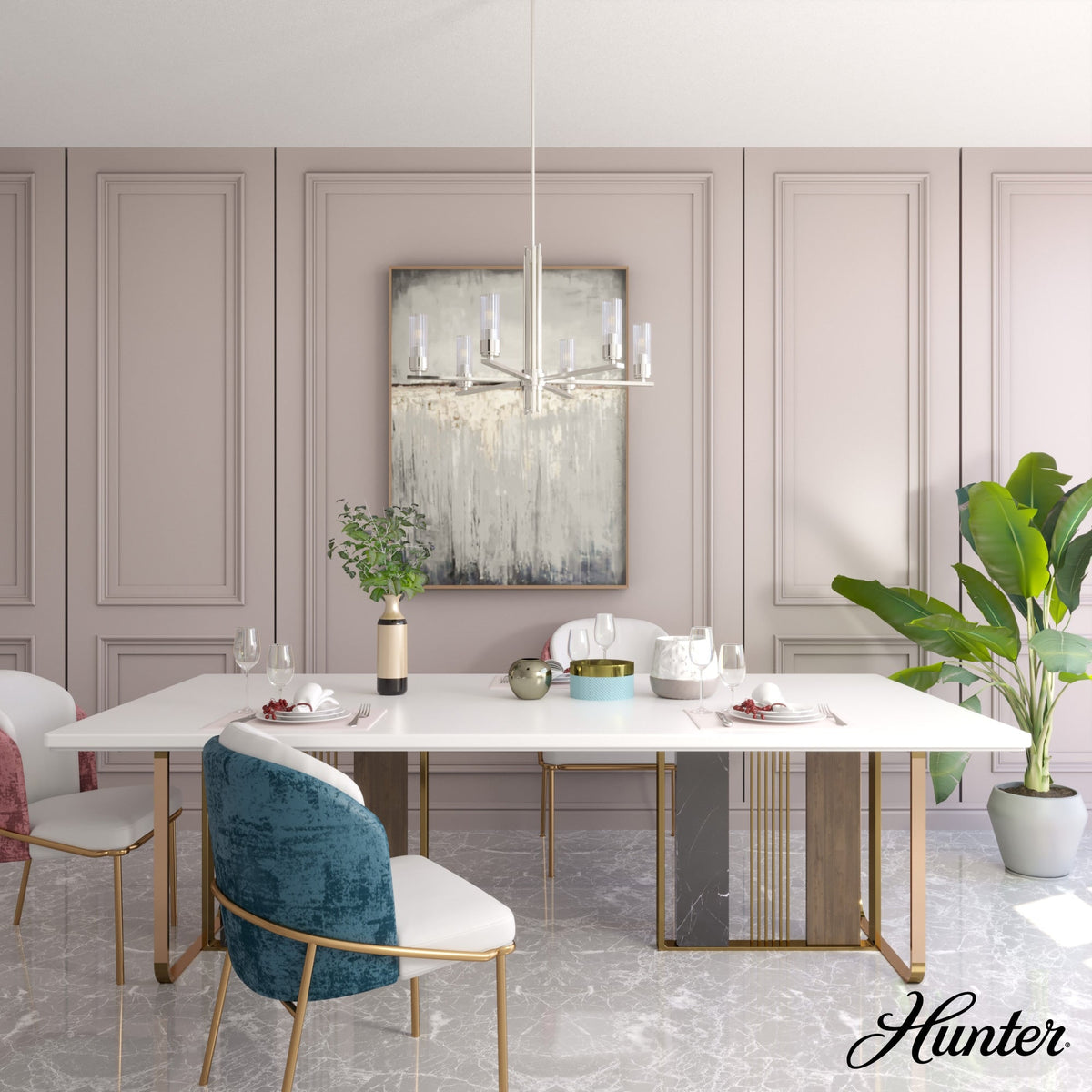 Hunter Gatz 6-Light Brushed Nickel Modern/Contemporary Led Chandelier