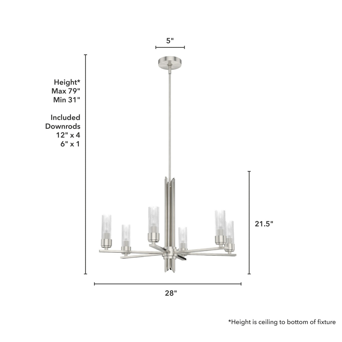 Hunter Gatz 6-Light Brushed Nickel Modern/Contemporary Led Chandelier