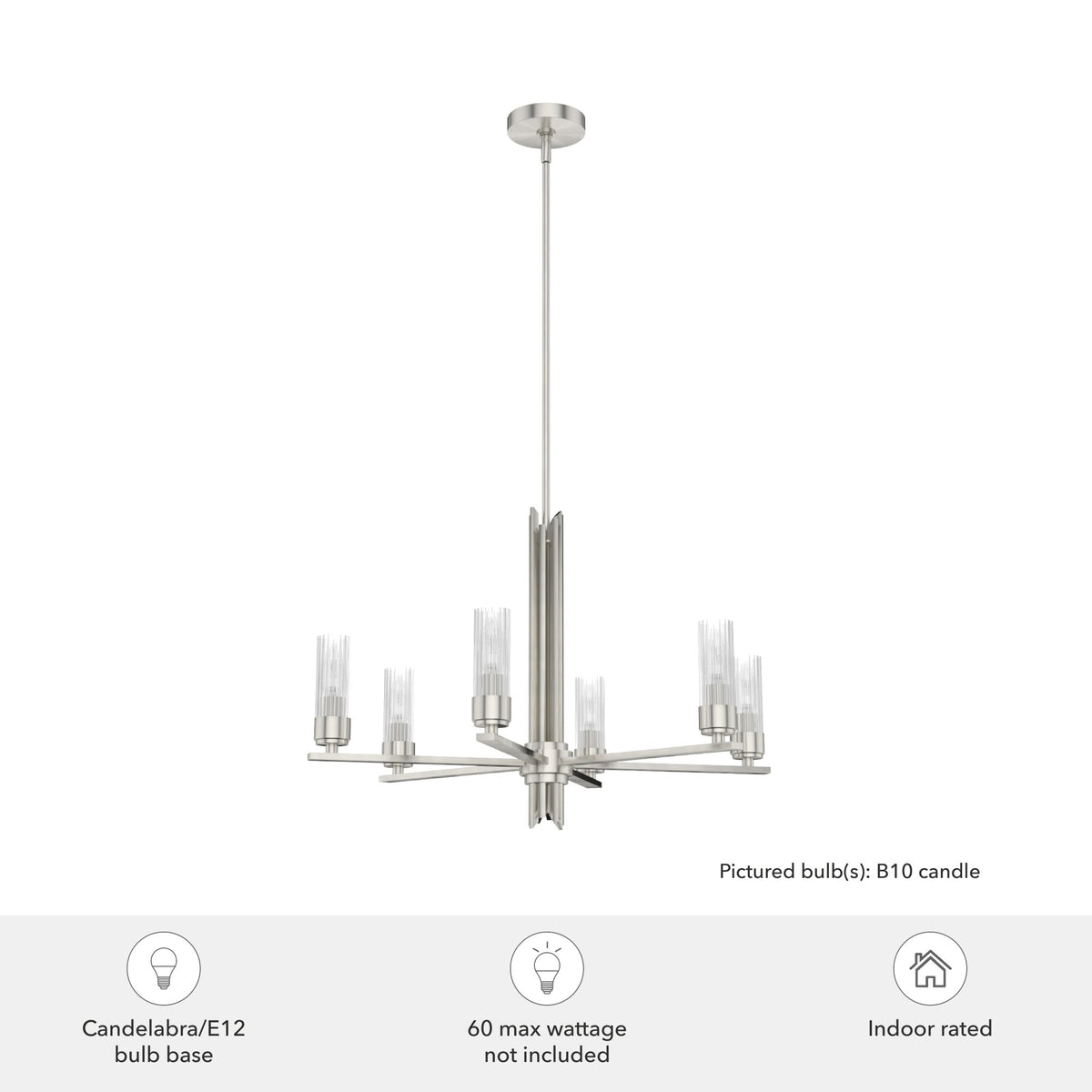 Hunter Gatz 6-Light Brushed Nickel Modern/Contemporary Led Chandelier