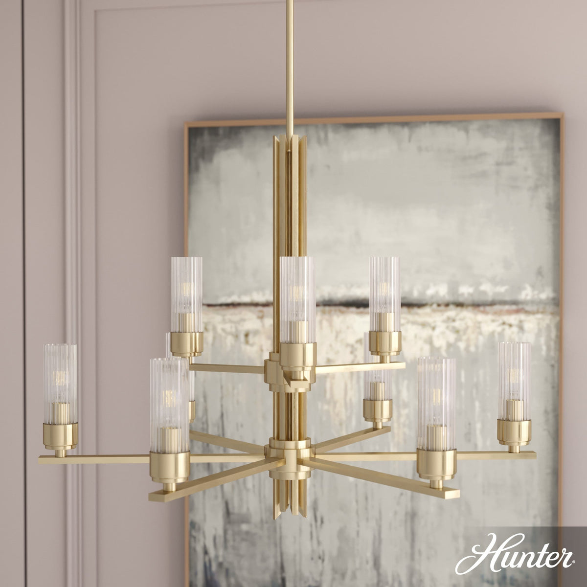 Hunter Gatz 9-Light Satin Gold Modern/Contemporary Led Chandelier