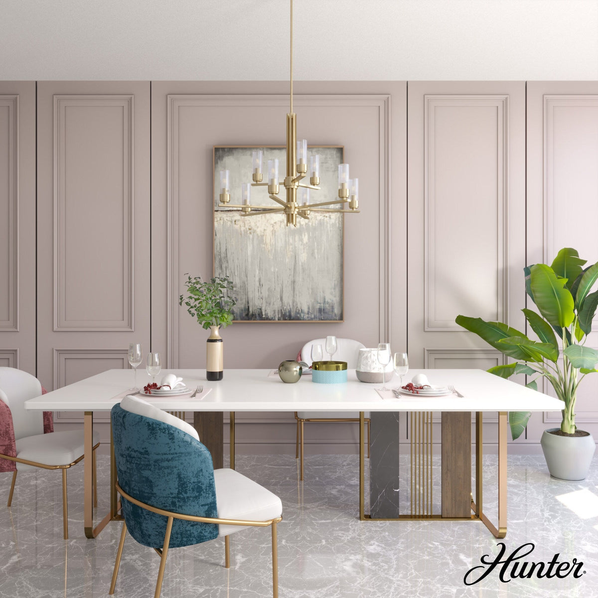 Hunter Gatz 9-Light Satin Gold Modern/Contemporary Led Chandelier