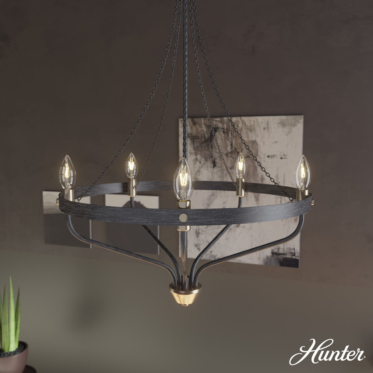 Hunter Merlin 5-Light Satin Brown Industrial Led Chandelier