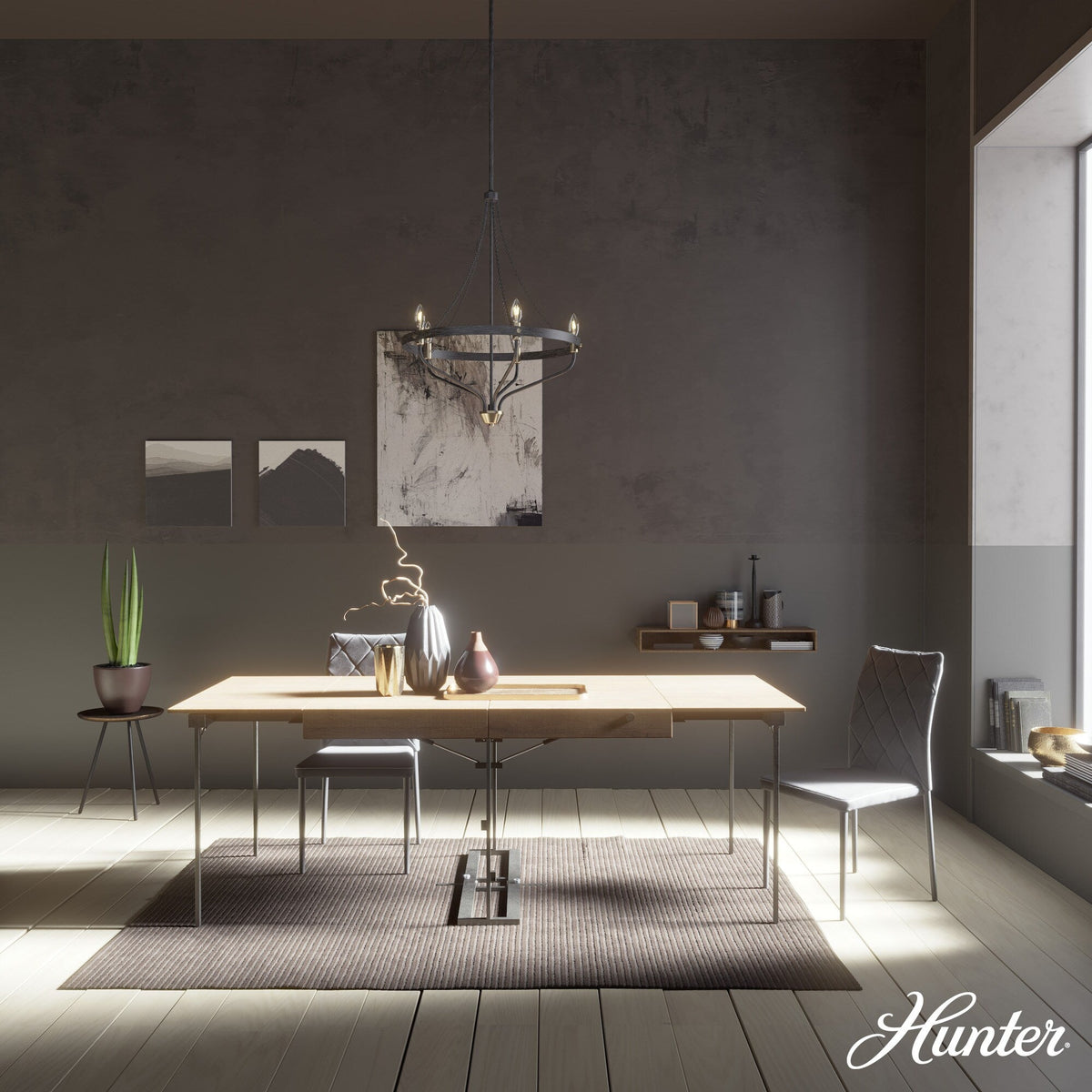 Hunter Merlin 5-Light Satin Brown Industrial Led Chandelier
