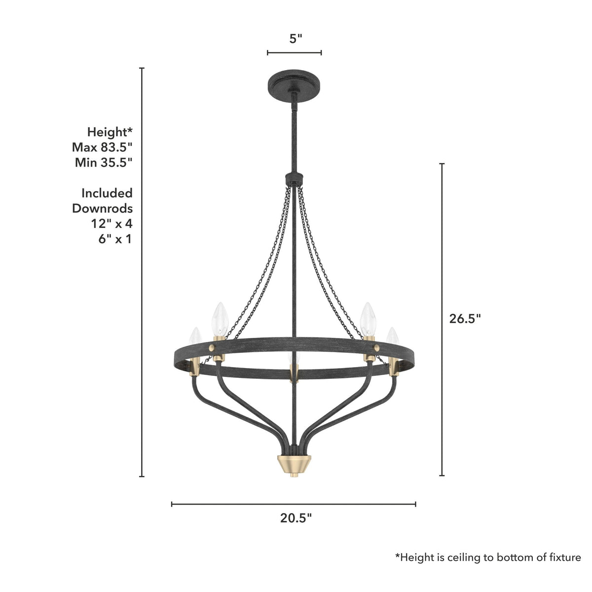 Hunter Merlin 5-Light Satin Brown Industrial Led Chandelier