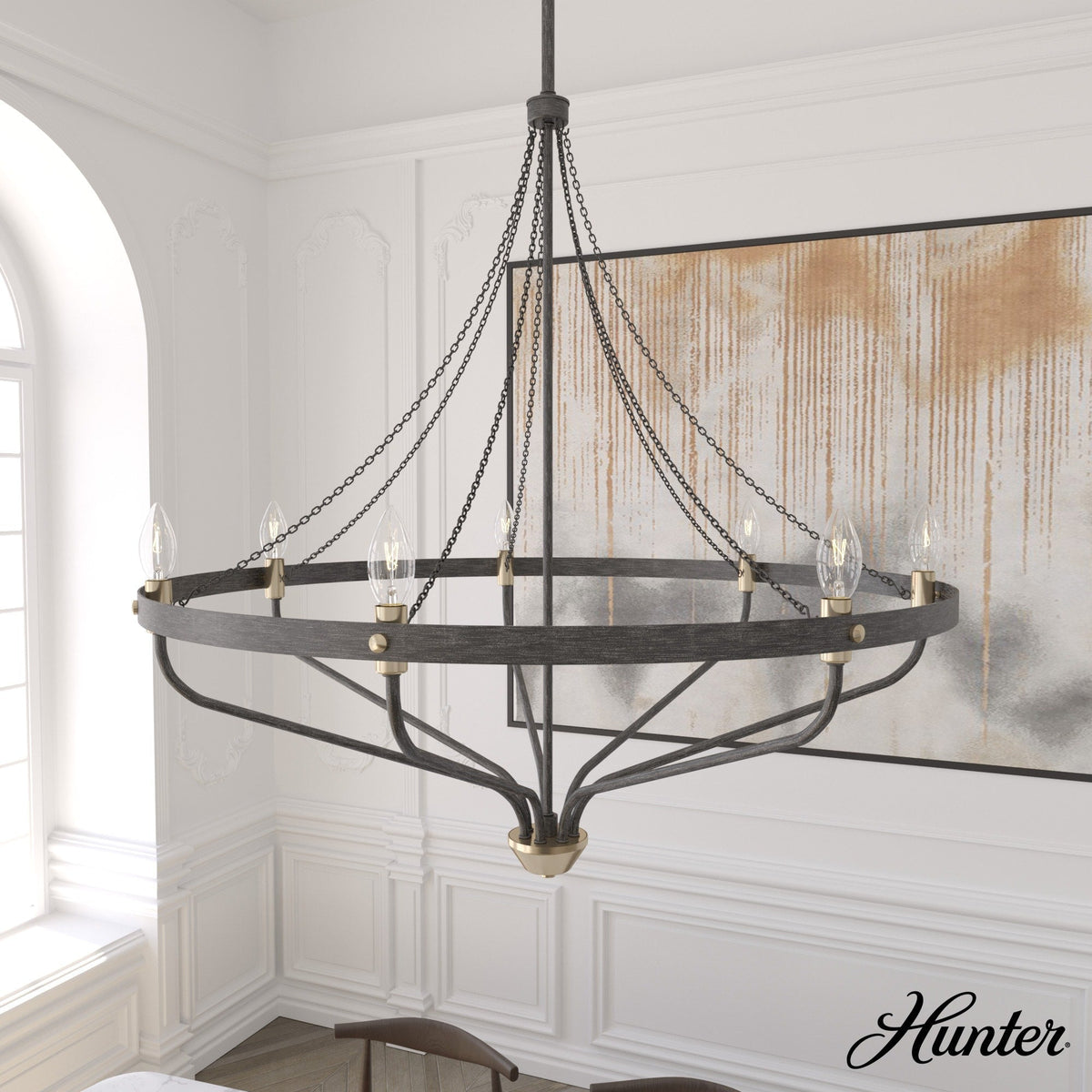 Hunter Merlin 7-Light Satin Brown Industrial Led Chandelier
