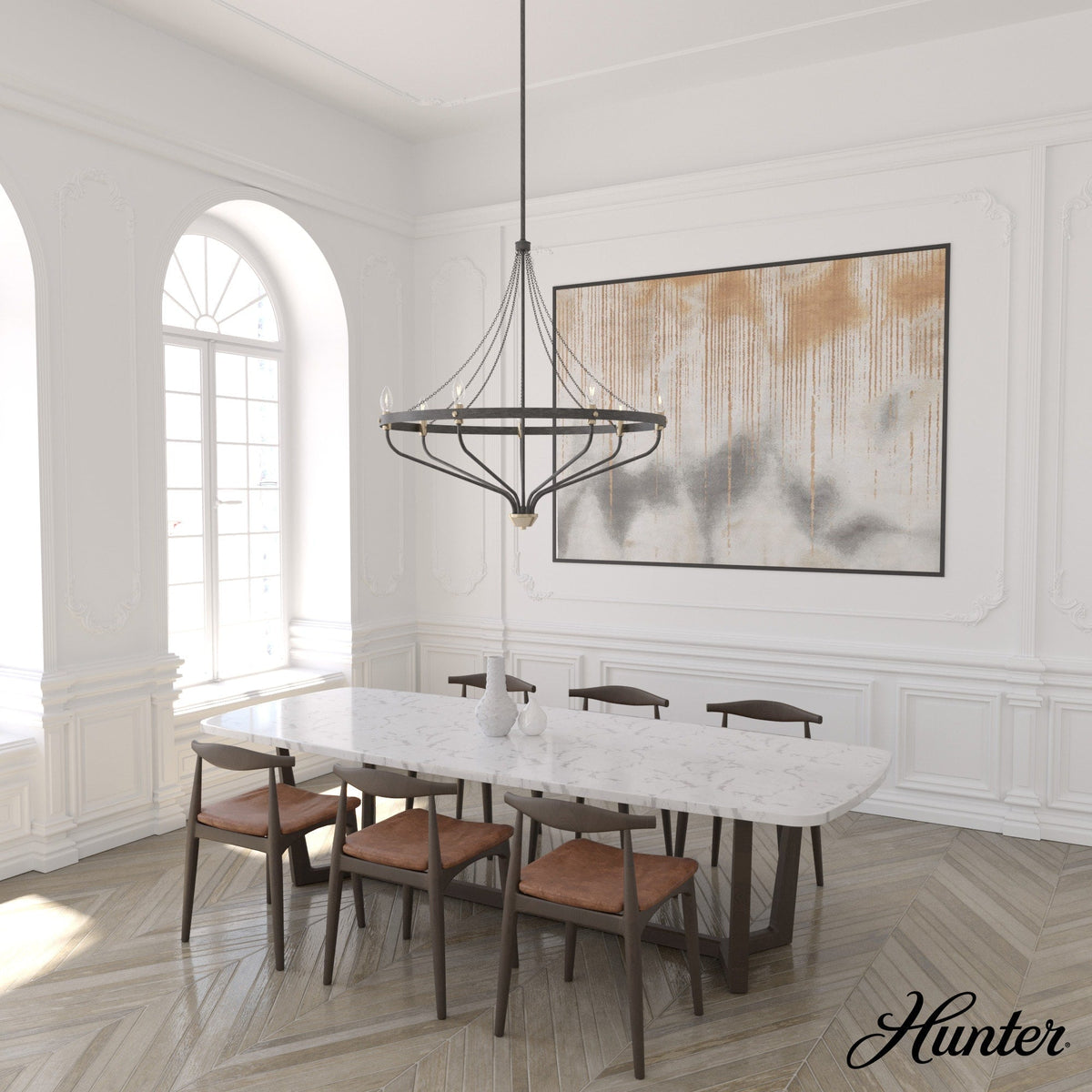 Hunter Merlin 7-Light Satin Brown Industrial Led Chandelier