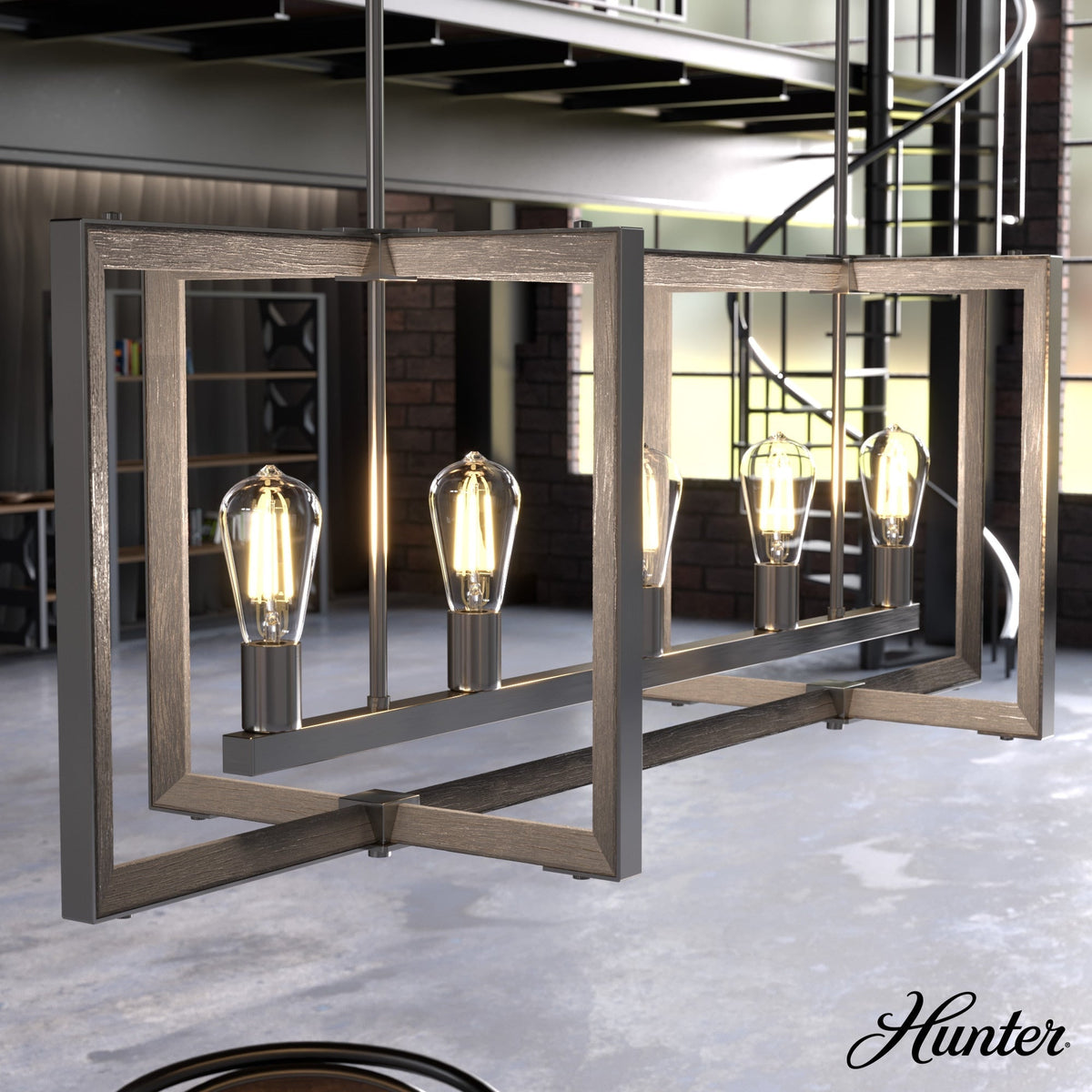 Hunter Woodburn 5-Light Brushed Nickel Modern/Contemporary Led Chandelier