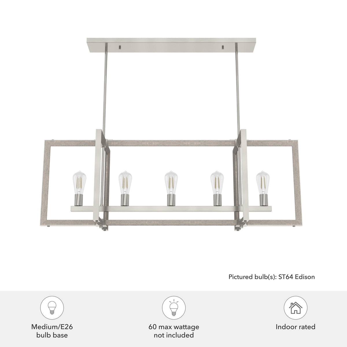 Hunter Woodburn 5-Light Brushed Nickel Modern/Contemporary Led Chandelier