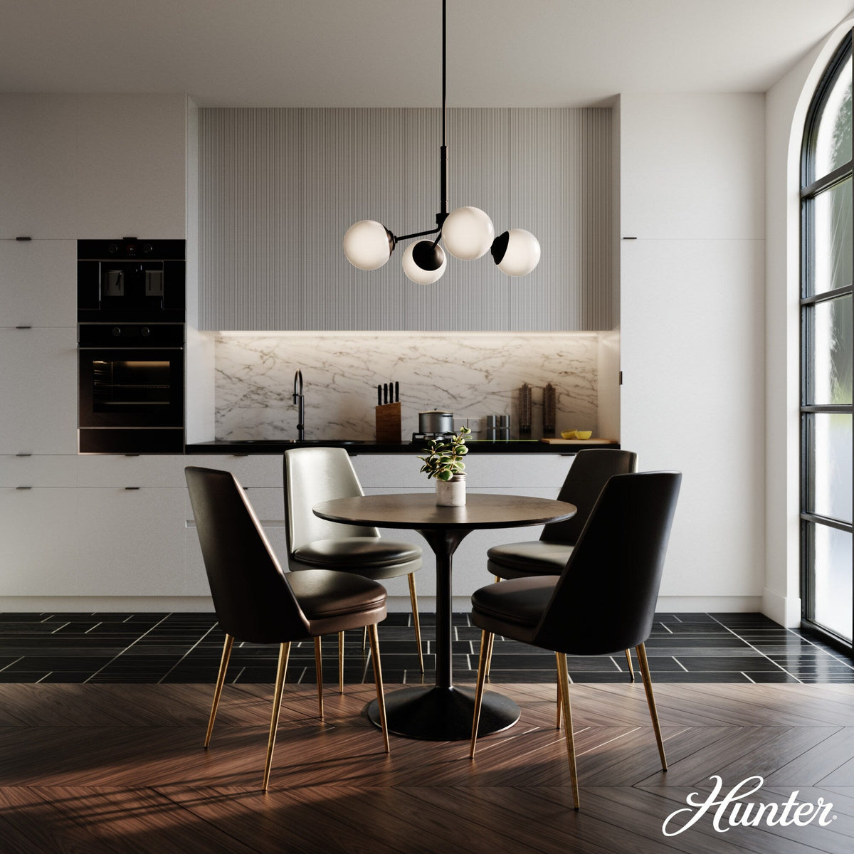 Hunter Hepburn 4-Light Matte Black Modern/Contemporary Led Chandelier