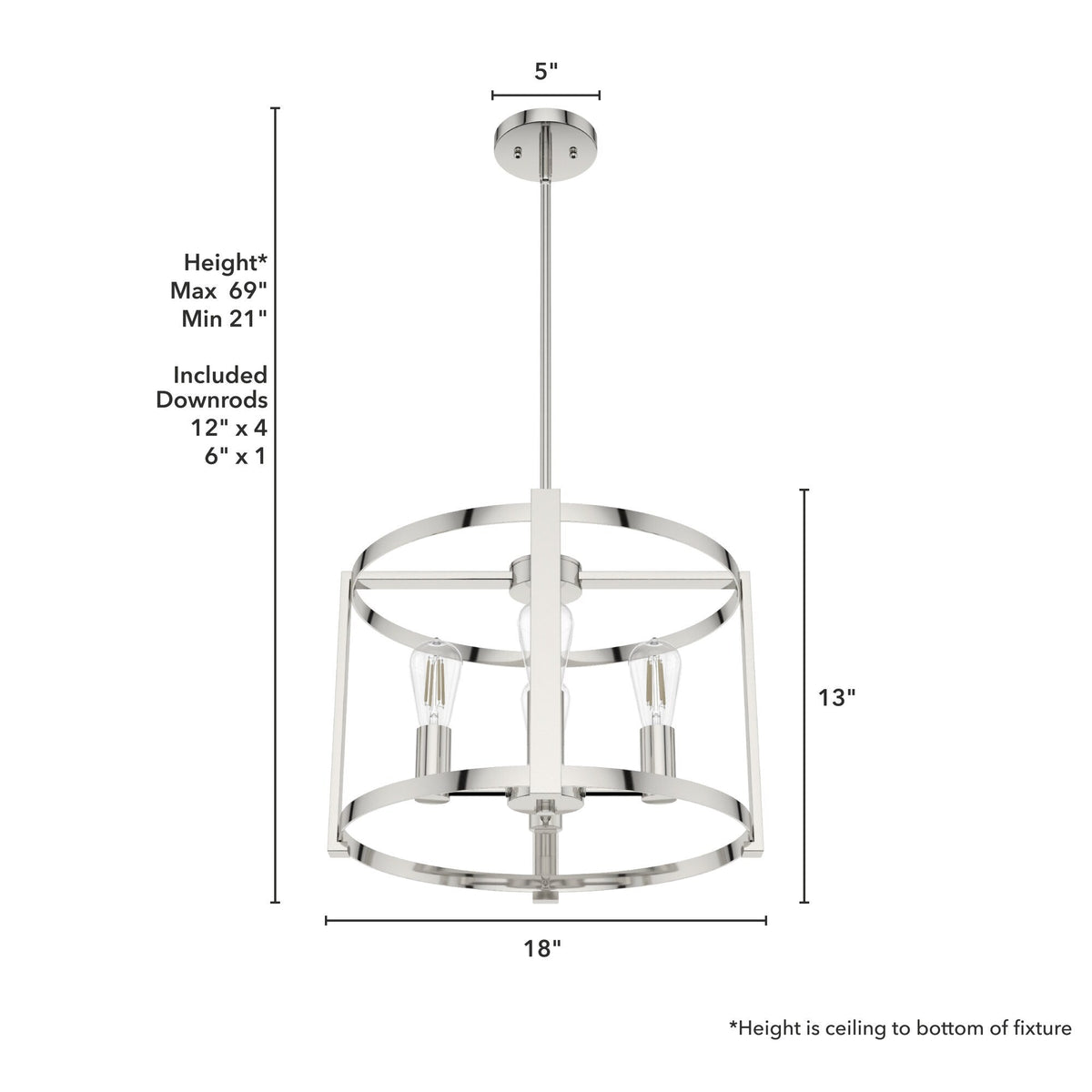 Hunter Astwood 4-Light Polished Nickel Modern/Contemporary Led Bare Bulb Chandelier