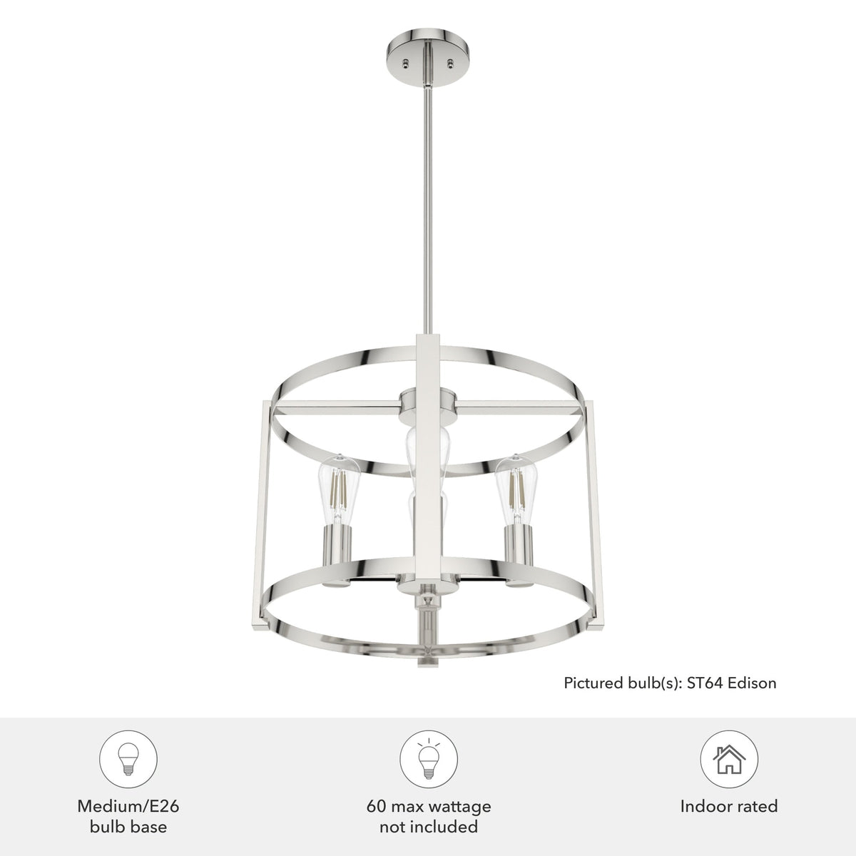 Hunter Astwood 4-Light Polished Nickel Modern/Contemporary Led Bare Bulb Chandelier
