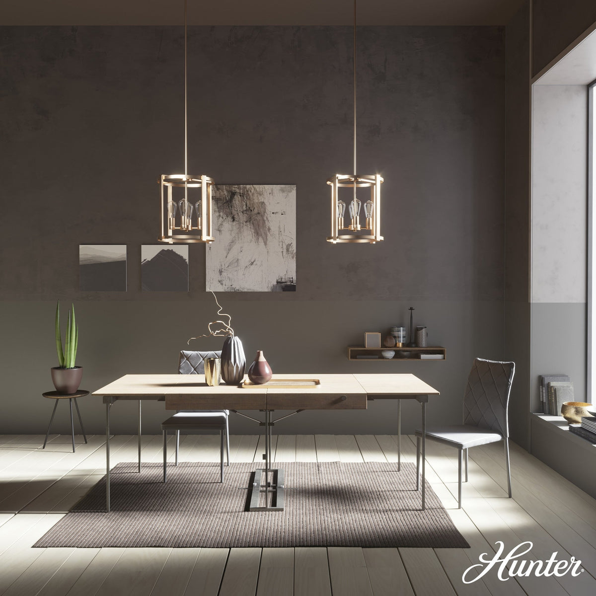Hunter Astwood 4-Light Matte Gold Modern/Contemporary Led Bare Bulb Chandelier