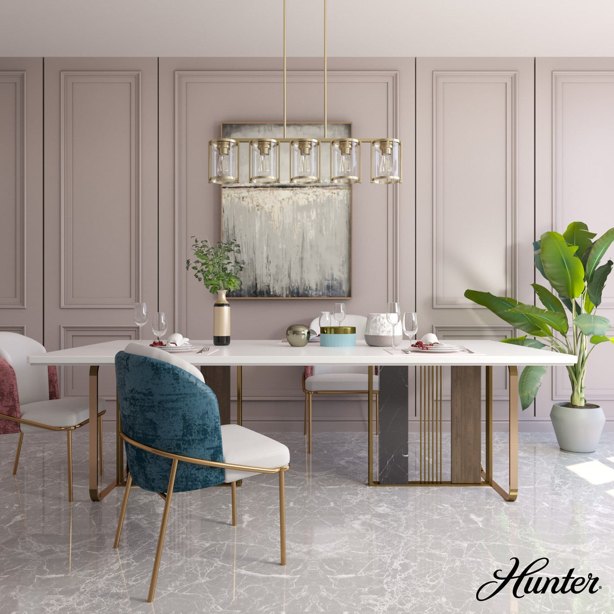 Hunter Astwood 5-Light Satin Gold Glam Led Chandelier
