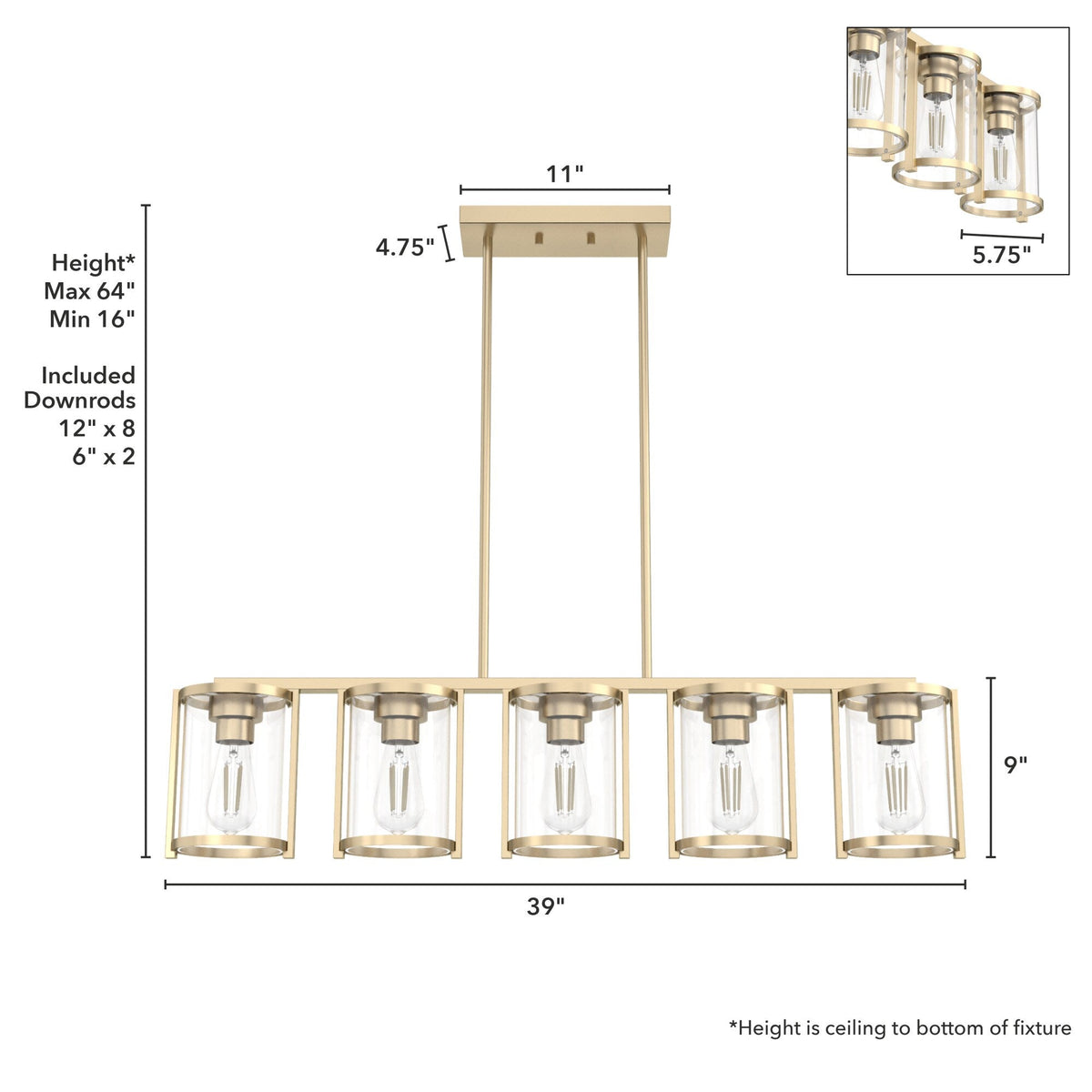 Hunter Astwood 5-Light Satin Gold Glam Led Chandelier