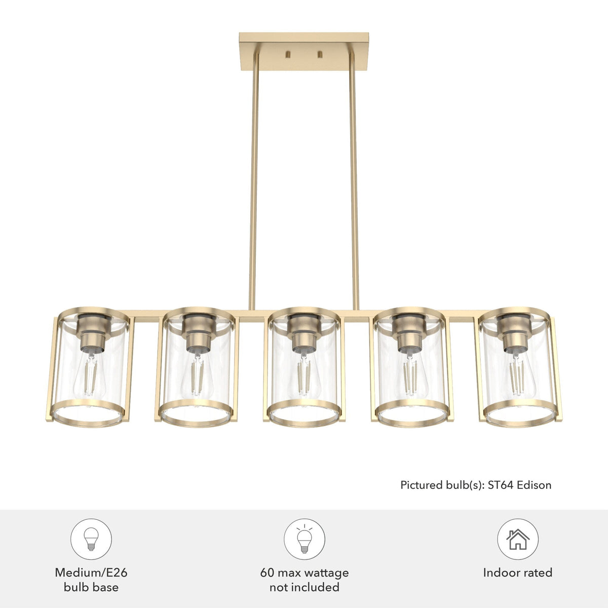 Hunter Astwood 5-Light Satin Gold Glam Led Chandelier