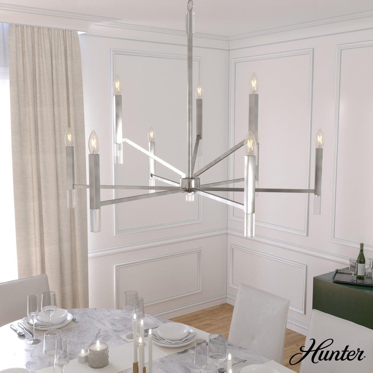 Hunter Sunjai 9-Light Brushed Nickel Modern/Contemporary Led Bare Bulb Chandelier