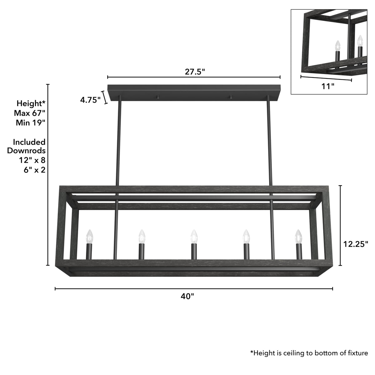 Hunter Squire Manor 5-Light Matte Black Modern/Contemporary Led Chandelier