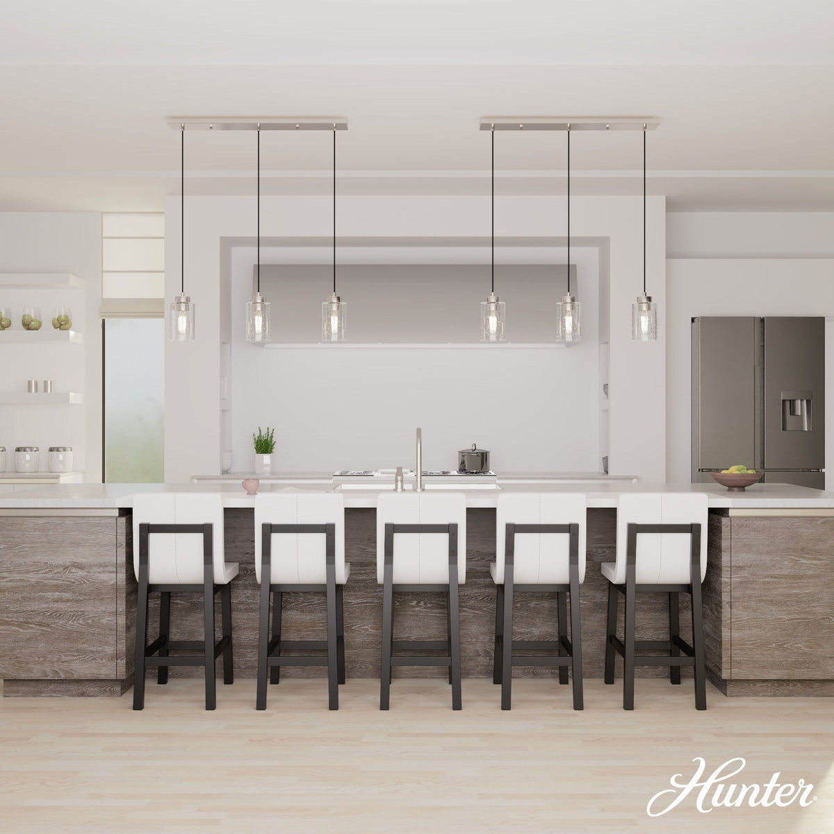 Hunter Hartland 3-Light Brushed Nickel Transitional Globe LED Large Hanging