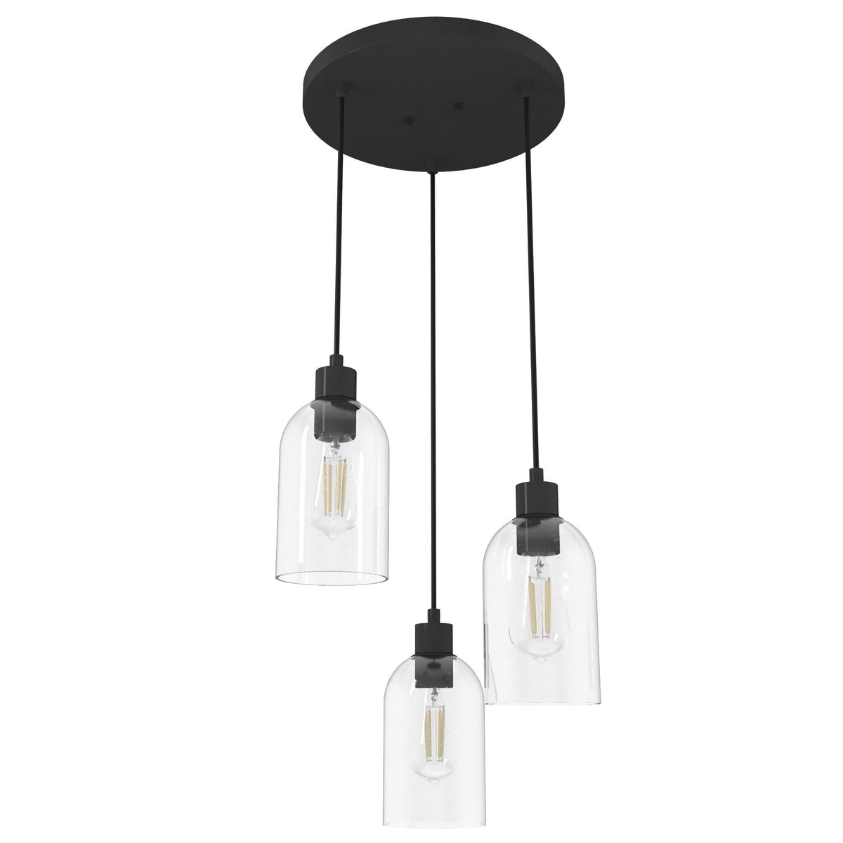 Hunter Lochemeade 3-Light Noble Bronze Modern/Contemporary Seeded Glass Tiered LED Small Hanging