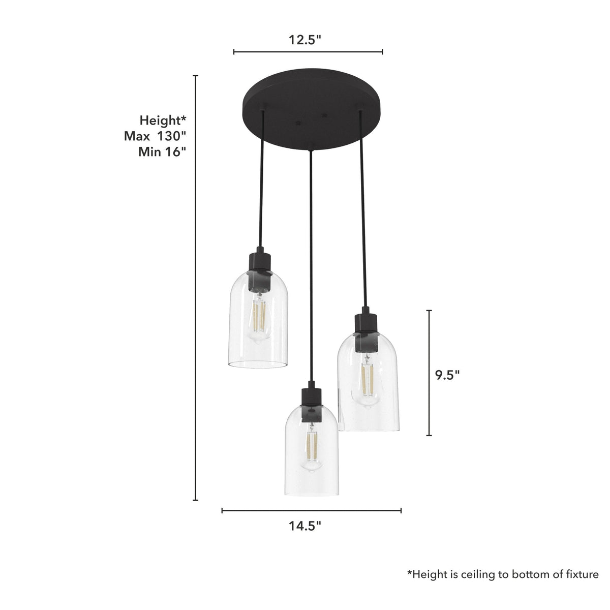 Hunter Lochemeade 3-Light Noble Bronze Modern/Contemporary Seeded Glass Tiered LED Small Hanging