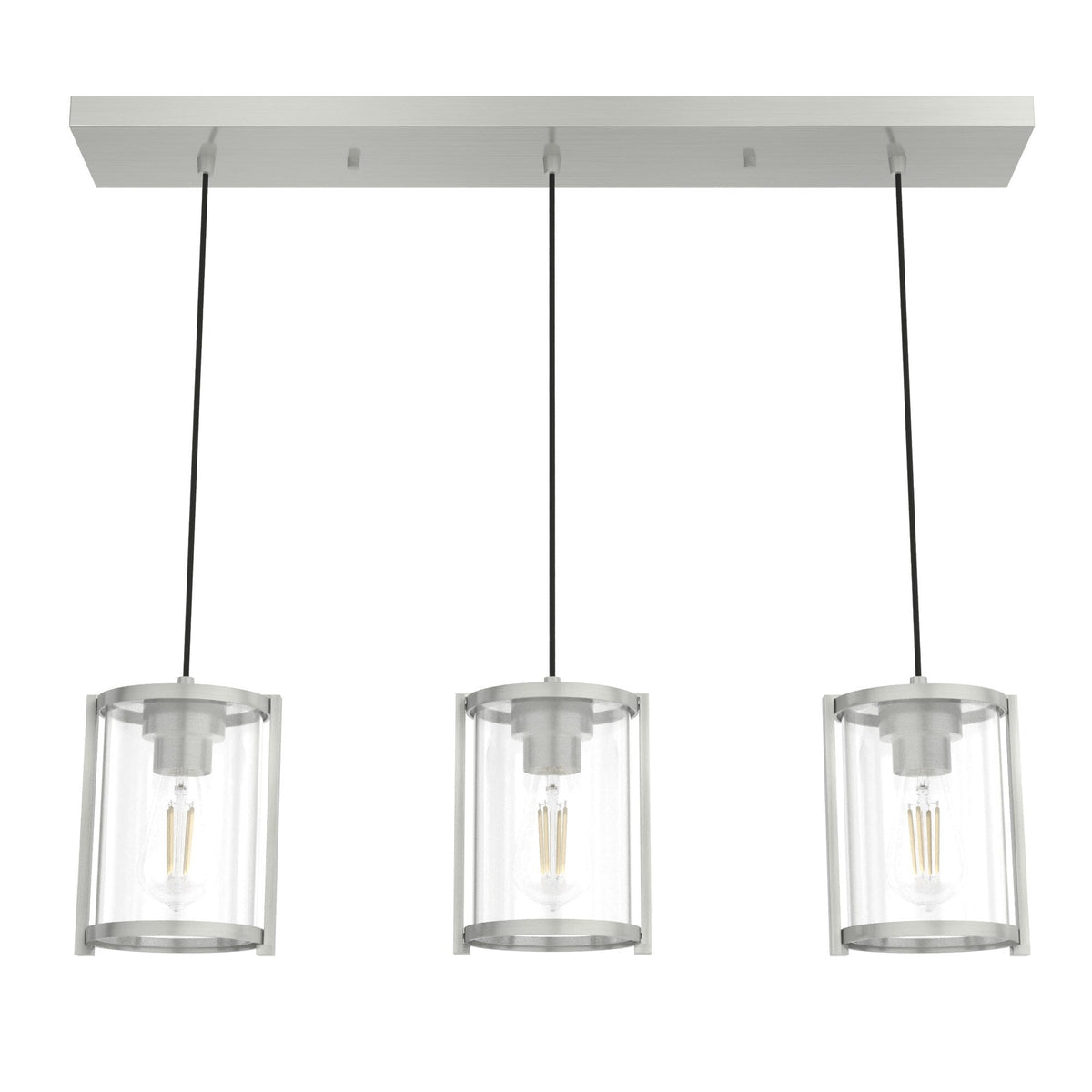 Hunter Astwood 3-Light Brushed Nickel Transitional Clear Glass Linear LED Large Hanging