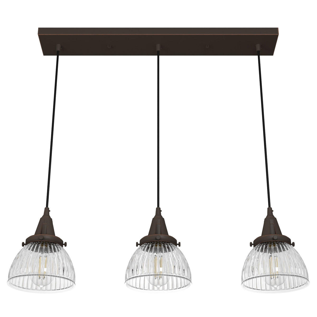 Hunter Cypress Grove 3-Light Onyx Bengal Transitional Clear Glass Linear LED Mini Hanging