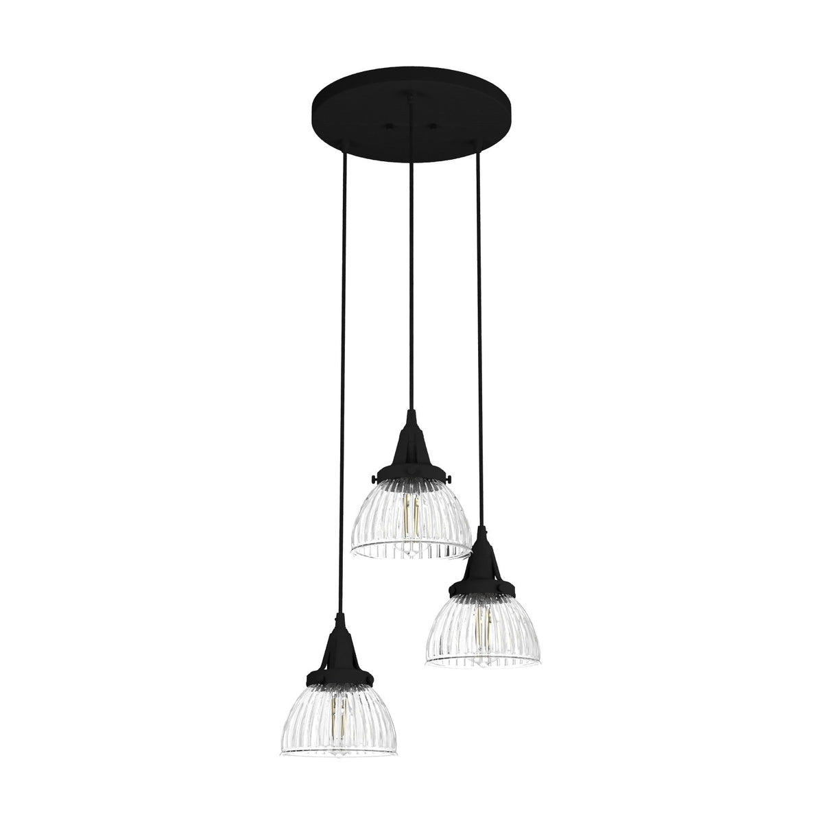 Hunter Cypress Grove 3-Light Natural Iron Transitional Clear Glass Tiered LED Mini Hanging