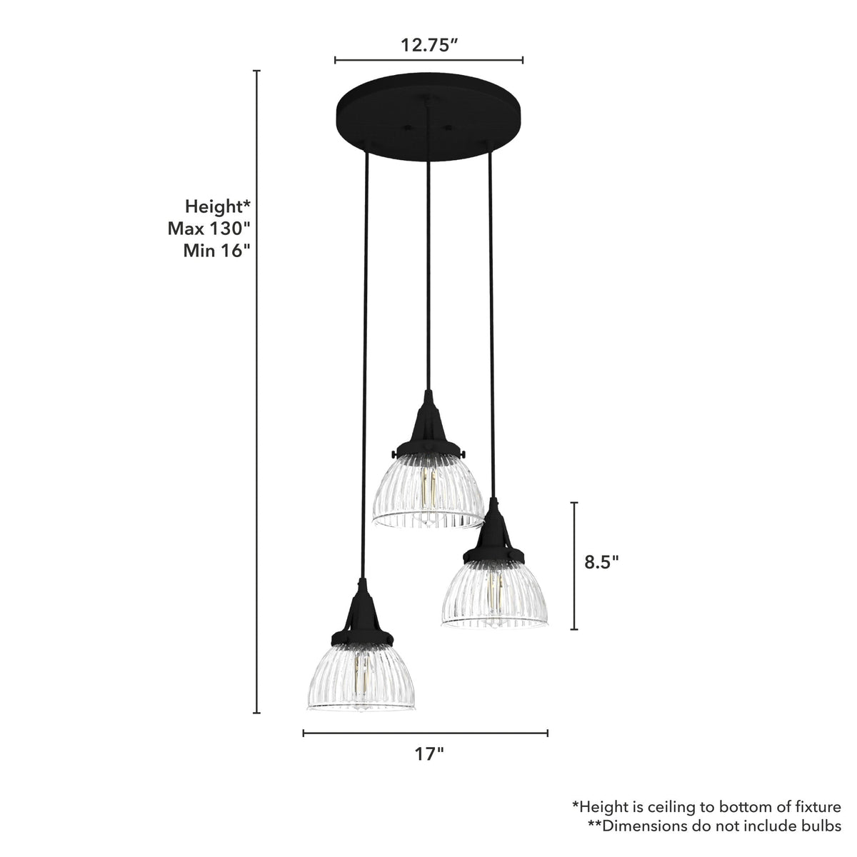 Hunter Cypress Grove 3-Light Natural Iron Transitional Clear Glass Tiered LED Mini Hanging