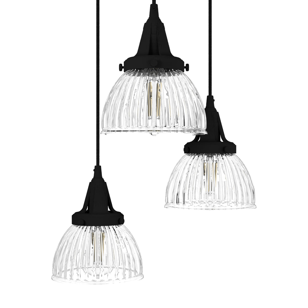 Hunter Cypress Grove 3-Light Natural Iron Transitional Clear Glass Tiered LED Mini Hanging