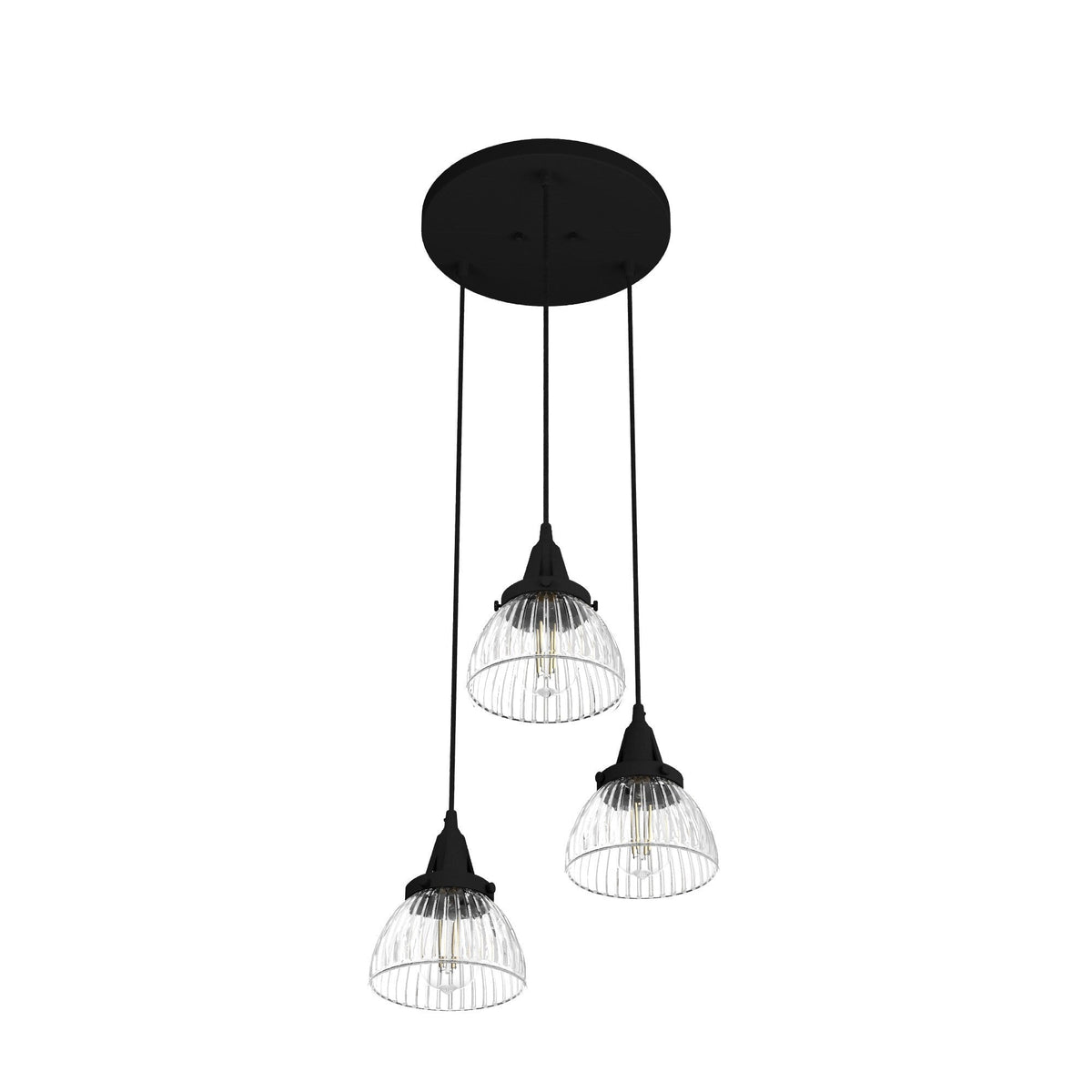 Hunter Cypress Grove 3-Light Natural Iron Transitional Clear Glass Tiered LED Mini Hanging
