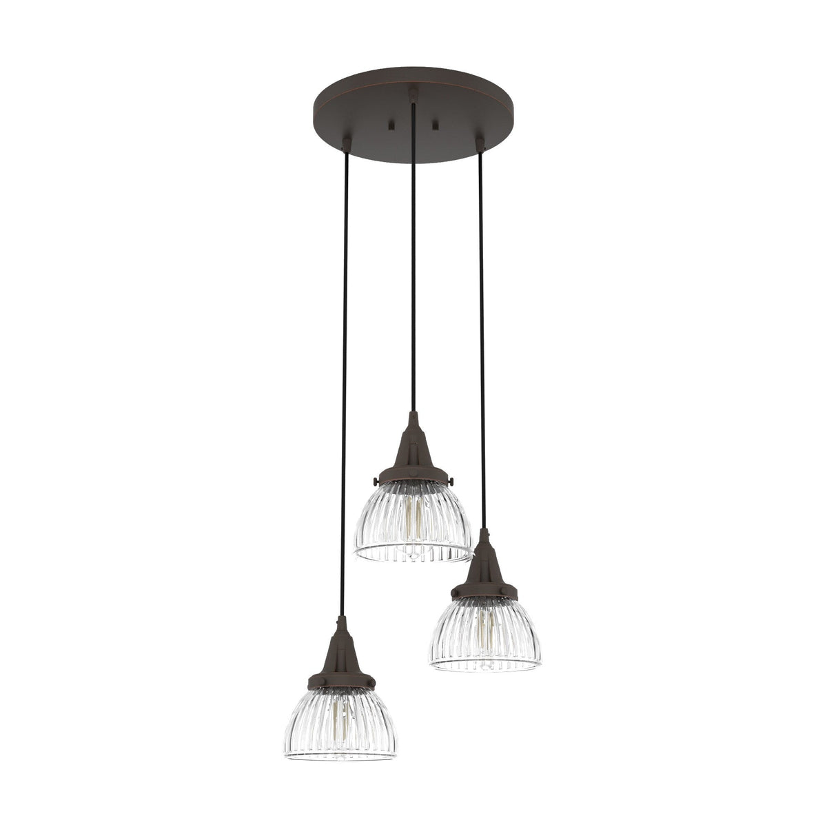 Hunter Cypress Grove 3-Light Onyx Bengal Transitional Clear Glass Tiered LED Mini Hanging