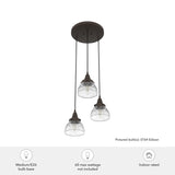 Hunter Cypress Grove 3-Light Onyx Bengal Transitional Clear Glass Tiered LED Mini Hanging