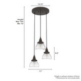 Hunter Cypress Grove 3-Light Onyx Bengal Transitional Clear Glass Tiered LED Mini Hanging