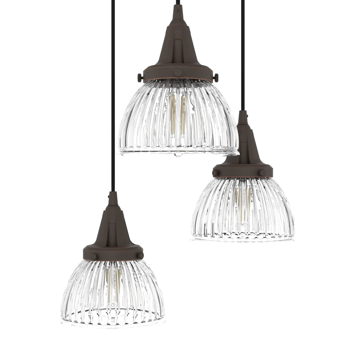 Hunter Cypress Grove 3-Light Onyx Bengal Transitional Clear Glass Tiered LED Mini Hanging